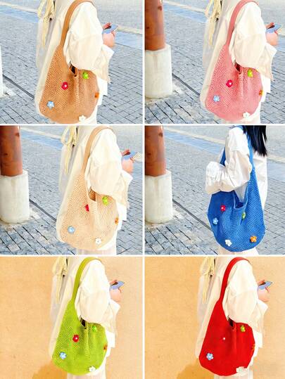 A Versatile Four-Season Bag, The 2026 New Fashion Knitted Shoulder Bag, Tote Bag, Handbag, Woven Bag, And Artistic Vintage Openwork Beach Bag Is Suitable For Daily Outings, Shopping, Travel, And As A Gift For Christmas Or Valentine's Day