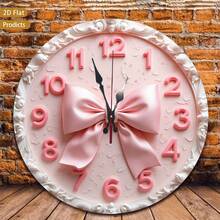 12inch Pink Bow-Decorated Wall Clock, 2D Flat Design, Perfect For Baby Rooms, Bedrooms, Offices, And Living Rooms. Silent Operation With No Ticking Sound, Battery-Powered (Requires 1 AA Battery, Not Included),Mother Day Gift,Teacher,Graduation Gifts,Gifts For Women,Home Essentials,Room Deocr,Wall Deocr,Office Decor,Home Decor,Kitchen Decor - Nhiều màu - Xem 10
