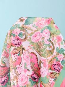 Bộ bikini buộc dây kiểu bohemian thanh lịch dành cho nữ mùa xuân/hè, kèm áo khoác ngoài bằng vải chiffon in họa tiết hoa, thiết kế buộc dây phía sau, thích hợp cho bãi biển, lễ Phục sinh, ngày Thánh Patrick, đi chơi, kỳ nghỉ tốt nghiệp. - Màu xanh Bạc hà - Xem 11