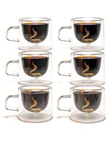 1-2-4-6pcs 80ml & 200ml Double-Layer Handled Glass Coffee Cups, Gold Label Insulated Reusable Glass Mugs For Tea, Espresso, Milk, Cappuccino, Unique Birthday & Holiday Gifts - Multicolor - View 2