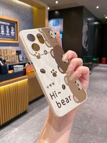1 pieza Funda de teléfono a prueba de golpes con diseño de oso, impresión UV, apta para modelos /Galaxy/Android - Beis - Ver 4