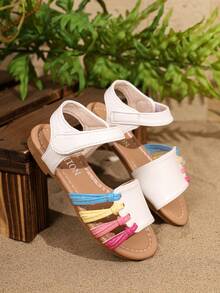 2026新款夏季舒适白色条纹魔术贴女童凉鞋 - 白色 - 查看 7