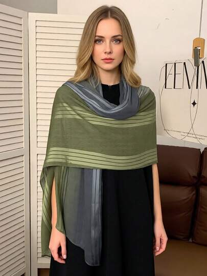 1条女士围巾，渐变色缎面围巾，长款披肩