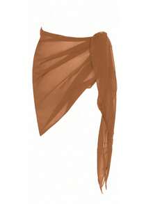 2件/1件装女士黑白沙滩披肩泳衣罩衫透明比基尼泳装套装，适合沙滩漫步 - 棕色 - 查看 15