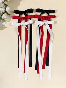 6件套母亲节女士纯色简约少女风蝴蝶结长丝带发夹，适合搭配连衣裙、外出、拍照等各种场合，是送给闺蜜的绝佳礼物。 - 黑白紅六件套 - 查看 6