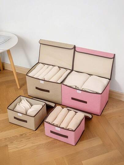 2pcs/1pc Fabric Foldable Storage Box, Clothes, Underwear, Socks Organizer, Portable Dust-Proof Moisture-Proof Wardrobe Storage Container, Closet Organizer, Dresser Organizer, Dorm Room Storage For Clothes, Toys, Books, Snacks And Miscellaneous, Collapsible Storage Bin, Multi-Purpose Storage Box, Clothes Organizer