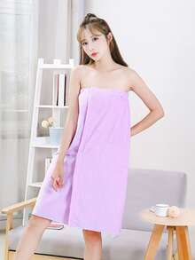 1pc Women's Super Soft Adjustable Bathrobe, Can Also Be Used As A Bath Towel Dress. Quick Absorbent And Warm After Bathing, Comfortable And Breathable For Sauna Etc. Lightweight And Portable, Prevents Exposure. Loose Design With Adjustable Fit, Suitable For Different Body Types And Styles. - Multicolor - View 5