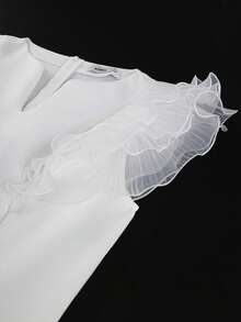 性感荷叶边短袖白色中长连衣裙，优雅高腰设计凸显曲线，鱼尾裙摆，适合正式场合、约会、派对、婚礼、伴娘、毕业典礼、婚礼宾客、返校必备、新年夜、情人节派对等春季场合。 - 白色 - 查看 3