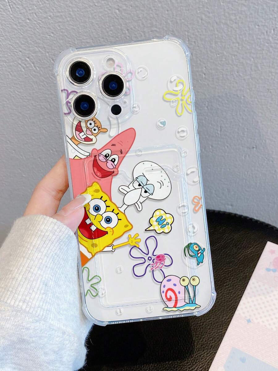 SpongeBob SquarePants 1 chiếc ví đựng thẻ trong suốt dễ thương và vui nhộn - Họa tiết hoa lớn, bong bóng, chống rơi, phù hợp với Apple 11/12/12 Pro Max/14 Pro Max/15/15 Pro/16/16 Pro Max/17 và các dòng máy khác. - Nhiều màu - Xem 1
