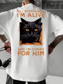 Camiseta para Hombre, Diseño Divertido con Científico y Gato Negro, Camiseta de Moda - Blanco - Ver 1