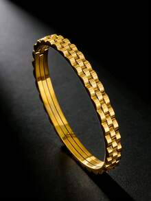 1件/3件装极简不锈钢链手链/四叶花水钻设计金色手镯，男士奢华日常商务休闲叠戴配饰，情人节专属礼物 - 金色 - 查看 9