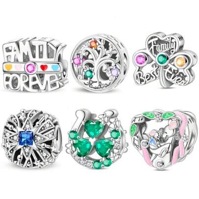 镀银生命之树三叶草马蹄形珠子，适用于3毫米手链，可DIY制作吊坠，女士时尚饰品，节日生日礼物