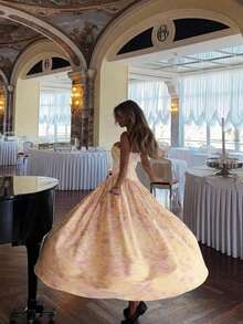 Elegant Floral Print Dress, Casual Dresses For Women, Vacation Dress, Elegant Dresses For Ladies Summer - Yellow - View 4