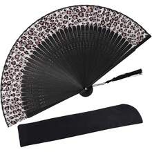 1pc Elegant Leopard Print Bamboo Folding Fan With Black Frame, Fashion Princess Theme, Lightweight Portable Hand Fan For Ladies, Suitable For Summer Travel, Beach And Daily Use - Multicolor - View 8