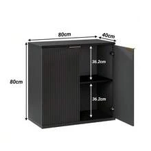 Modern Storage Cabinet With Pleated Front And Metal Handle, Multifunctional Sideboard Cabinet For Living Room & Bedroom, Natural Light Wood Decor, Black, 60x30x70 Cm - Black - View 2