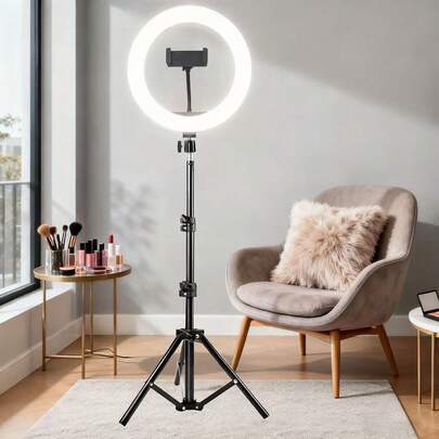 10인치 LED 셀카 링 라이트, 3가지 색상 조절 가능 | USB 전원, 43인치 삼각대 및 휴대폰 홀더 포함, 라이브 스트리밍, 사진 촬영, 메이크업, 비디오 촬영, 실내 사용에 적합, 휴대폰 및 카메라 호환