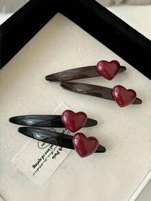 1pc Retro Chocolate Brown Heart Shaped Hair Clip, French Style Side And Bangs Clip, Sweet Vintage High-End Hair Accessory For Women Valentine's Day Valentines Claw Clips Hair Claws Hair Barrettes, School Stuff, Hair Accessories, Head Accessories - 黑色 - 查看 1
