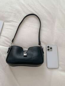 1个Y2K复古黑色腋下包 | 人造革材质，银色锁扣 | 适合日夜佩戴、旅行、购物、约会，是送给女性、青少年、大学生、新手和职业女性的理想礼物，适用于办公室、学校、工作、商务活动、通勤、户外活动、旅行、野餐等各种场合。 - 黑色 - 查看 9