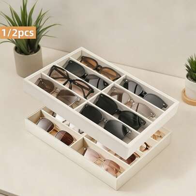 Bandeja de almacenamiento de gafas de moda, caja de exhibición de gafas, organizador de cajones, vitrina apilable, pendientes collares pulseras anillos clips para el cabello bandas para el cabello, forro suave resistente a los arañazos, se adapta a cajones estándar