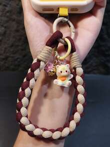 1 Set Hydrangea Cat Phone Lanyard Wrist Strap Braided Cotton Rope Pendant, Anti-Lost Phone Chain For Women - Multicolor - View 12