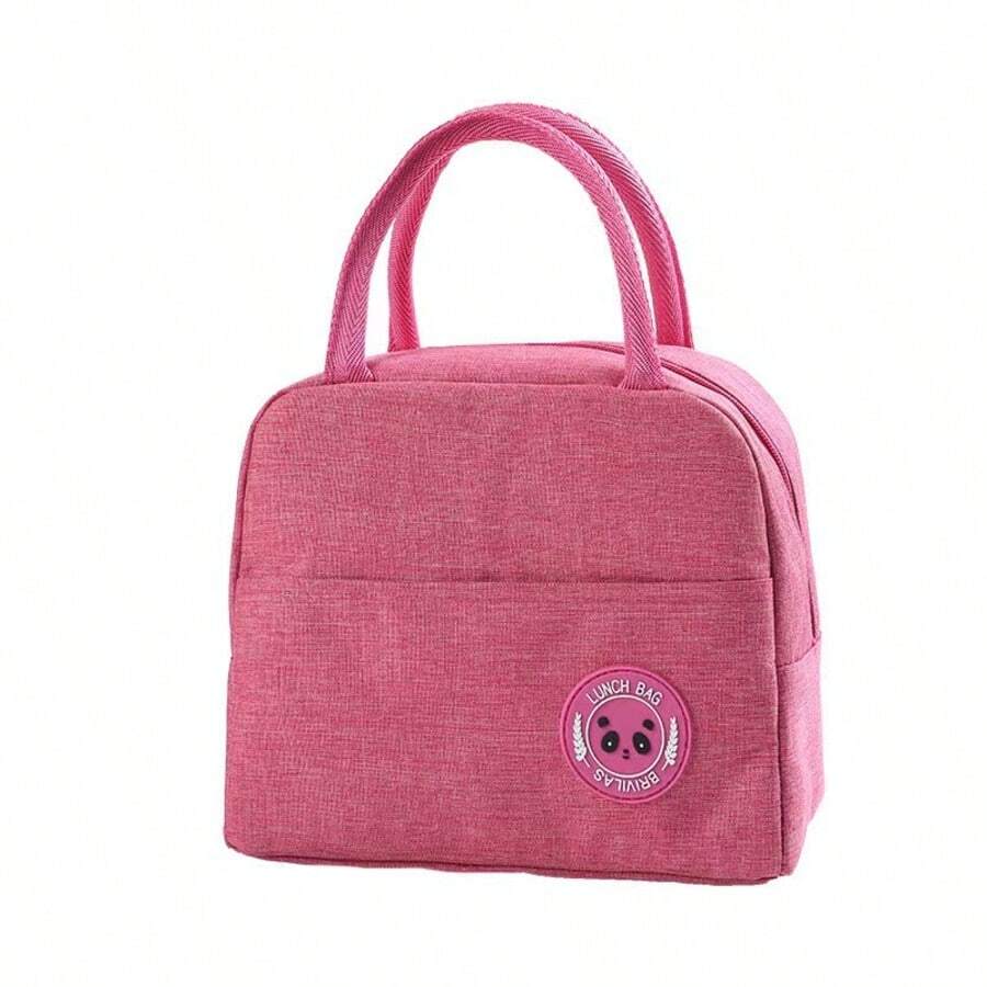 Bolsa Térmica Portátil Marmita Viagem Necessaire Lancheira Térmica Design fofo com estampa de ursinho Isolamento térmico que mantém a temperatura dos alimentos Alça prática para transportar Fácil de limpar Resistente e durável para uso diário - Rosa chiclete - Visão 1