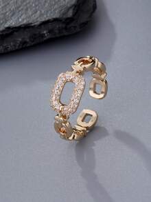 1 Stück verstellbarer luxuriöser goldfarbener quadratischer Kubikzirkonia-Ring - Modeschmuck für Frauen - verstellbare Ringgrößen, dekoratives Manschetten-Design, rostfreier Ring, funkelnde Dekoration, modischer Schmuck für den täglichen Gebrauch, Geschenk für Musikfestivals - Verlobungsring, Ehering - Schmuck für Frauen. Ramadan-Verteilung, Ramadan-Gerichte, Eid Al-Fitr-Geschenk, Eid Al-Fitr-Verlosung - ovaler Ring - Übersicht 9