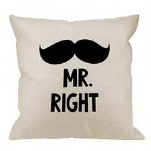HGOD DESIGNS Mr Right - Funda de almohada decorativa con bigote de lino y algodón para exteriores fundas cuadradas estándar para sofá cama 18 x 18 pulgadas color negro - Diseo 103 - Ver 1