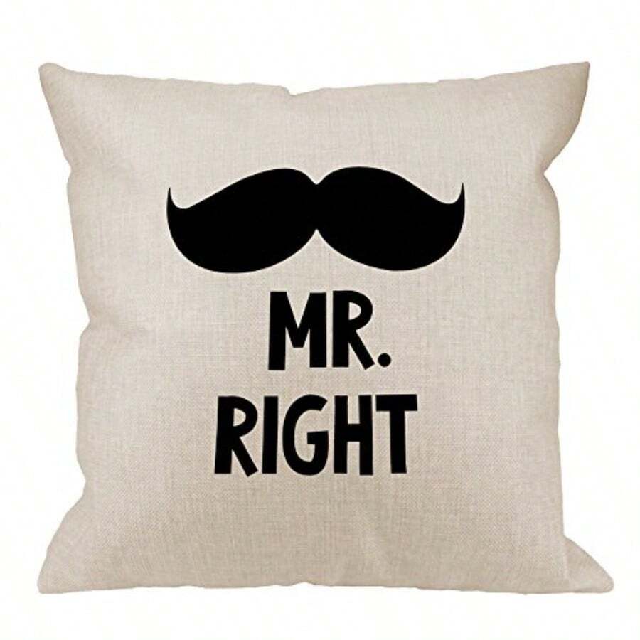 HGOD DESIGNS Mr Right - Funda de almohada decorativa con bigote de lino y algodón para exteriores fundas cuadradas estándar para sofá cama 18 x 18 pulgadas color negro - Diseo 103 - Ver 1
