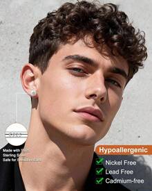 Moissanite Earrings For Men, Solid S925 Sterling Silver And 18K Golden Plated Halo Stud Earrings For Women Valentine's Day Mother's Day Gifts - D Color VVS1 Hypoallergenic Dainty Moissanite Jewelry For Sensitive Ear, 0.2CT-10CT, 3-11mm - 銀色 - 查看 2