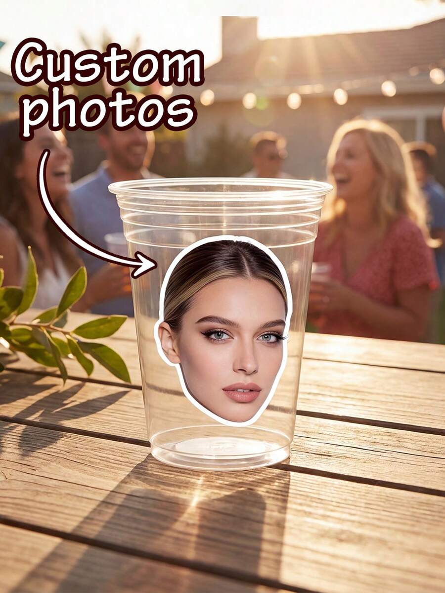 30-300Pcs Custom Photo Stickers Customized Face Confetti Cup Stickers Personalized Photo Sticker Die Cut Customizable Waterproof Vinyl Sticker 3.5cm/1.38in For Laptop Water Bottle Phone Case Decor Decal Gift Idea, Birthday Gift - Style a - View 1