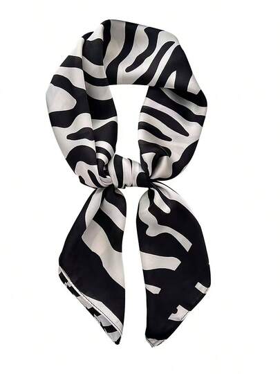 1pc Luxury Brand Leopard Print Scarf, Women's Faux Silk Neckerchief, Casual Versatile Decorative Small Scarf, Suitable For Dress Matching