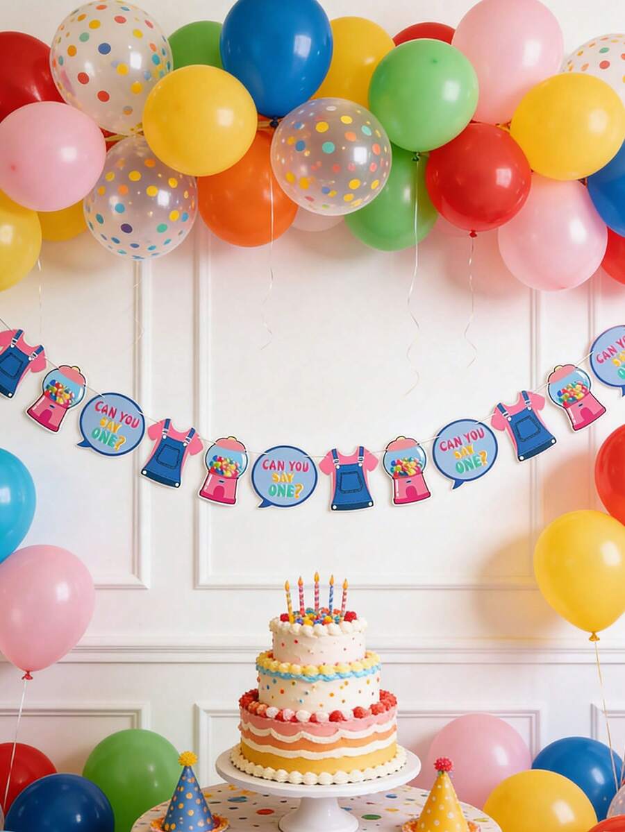 Pancarta decorativa de máquina de caramelos de dibujos animados para fiesta de cumpleaños, adecuada para decoración de vacaciones, creación de ambiente festivo, fondo de fiesta de 1er cumpleaños para niños y niñas, pancarta de papel resistente a los desgarros y de colores, accesorio fotográfico para fiesta de cumpleaños - Multicolor - Ver 1