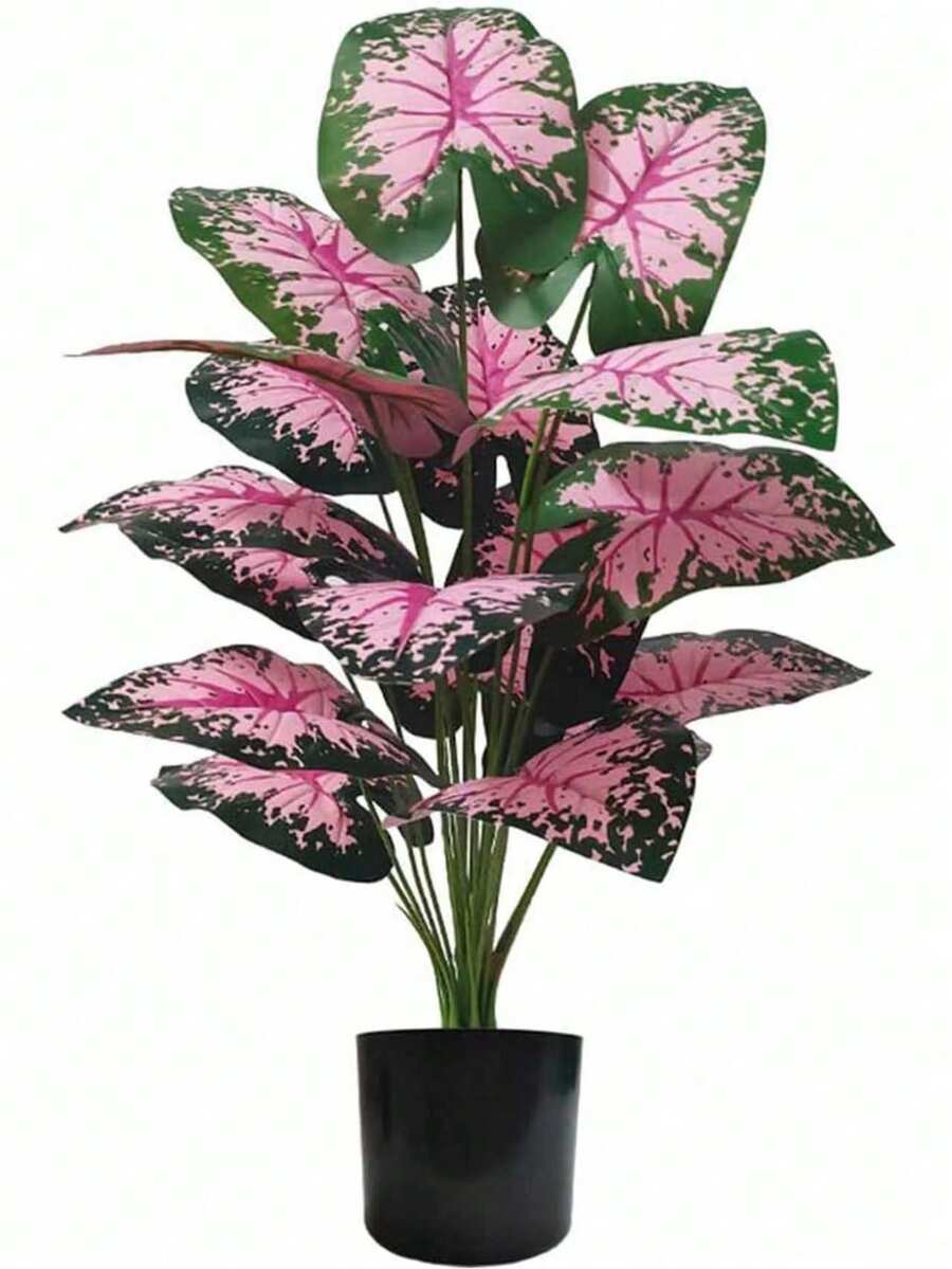 1 buc. 28,34 inch artificiale colorate frunze de taro decor, plantă artificială din frunze de bananier tropicale, potrivită pentru decor de primăvară, grădină de casă, bucătărie, birou, petrecere de nuntă, interior și exterior, Anul Nou, cadou de Ziua Îndrăgostiților (ghiveciul nu este inclus) - Roz + Verde - Vizualizare 1