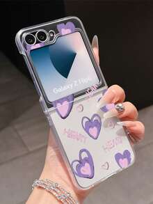 1pc Fashion Simple Matte PC Material Simple And Cute Full Screen Purple Love Element Folding Phone Case, Can Protect And Prevent Falling For: SamsungGalaxy Zflip 3/Zflip 4/Zflip 5/Zflip 6/Zflip 7/ Find N3 Flip/ Razr 50 Ultra/ Razr 60 Ultra/ 60/ Razr 50/XiaomiMIX Flip/Galaxy Z Flip7 FE - Clear - View 2