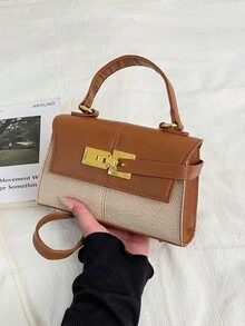 Mini Fashionable Solid Color Flap PU Handbag - Brown - View 3