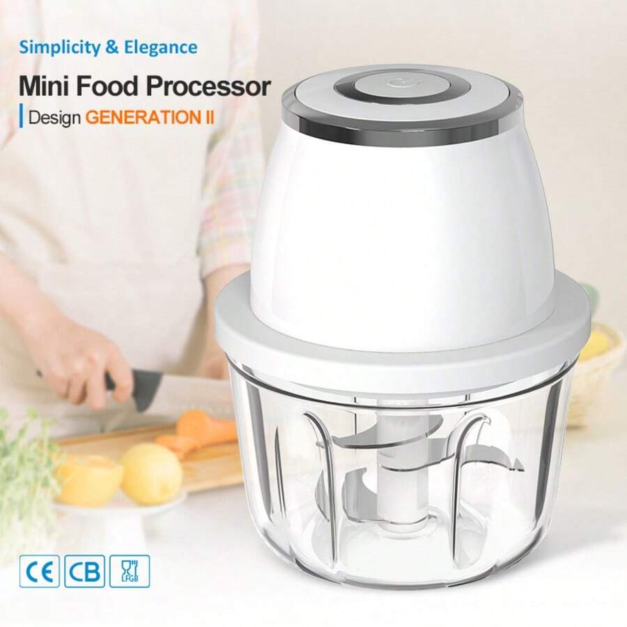 350ML Electric Garlic Chopper, 3 Blades Garlic Grinder Mini Vegetable Chopper, USB Portable Veggie Chopper, Onion Mincer, Food Processor For Ginger, Chili, Fruit, Meat - White - View 1
