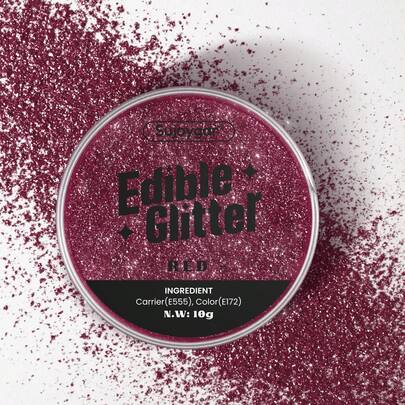(10g) Red Edible Glitter For Cocktails, Drinks, Cakes - Patriotic Red Edible Drink Glitter Bulk - 100% Cake Dust For Valentines Christmas Food Decoration Wedding Party - No Taste