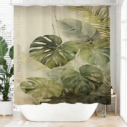 1pc Vintage Botanical Shower Curtain, Made Of Polyester, Waterproof, Non-Blackout, Suitable For Home And Bathroom Decor, Comes With 12 Hooks