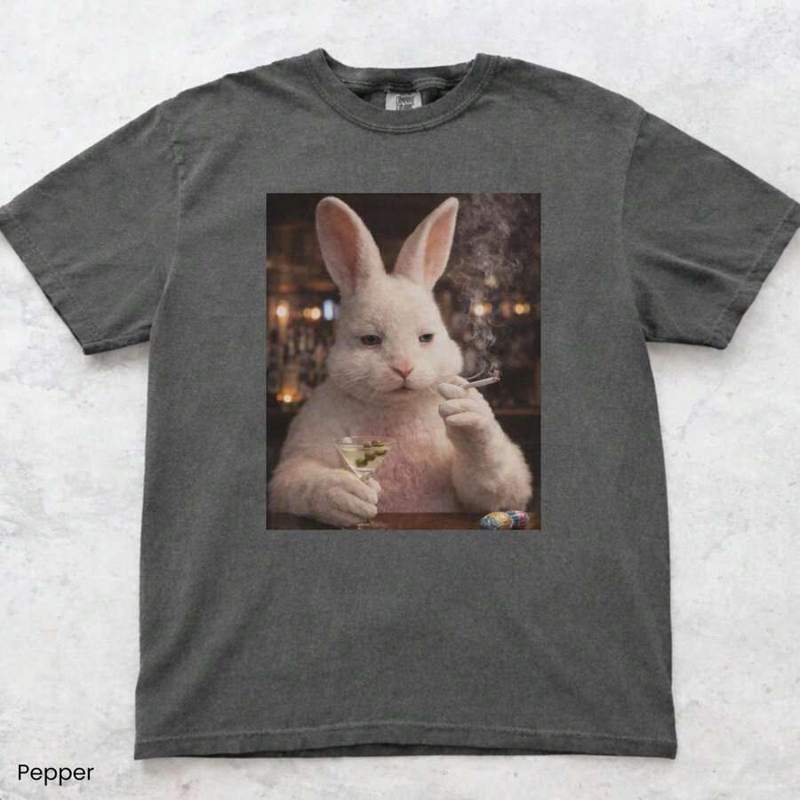 Unhinged Easter Bunny Shirt Funny Bunny Martini Tee Dark Humor Easter Meme Co Mfort Colors Graphic Tee Adult Easter Humor - màu đen - Xem 1