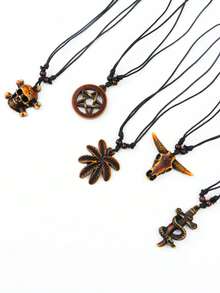 10条复古时尚动物树脂项链，款式随机，包括海龟、大象、牛角、鲤鱼等，适合朋友聚会、夜店、酒吧、派对、旅行、摩托车爱好者以及日常佩戴。 - 10個動物樹脂項鍊混 - 查看 6