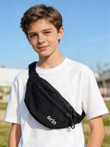 1 chiếc túi đeo ngực/đeo hông bằng nylon in chữ, kiểu dáng thường ngày, có khóa kéo, phù hợp sử dụng mọi mùa. - A - Xem 2