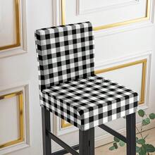 1/2/4/6pcs Stretch Printed Bar Stool Chair Covers, Home/Hotel Use - Black and White Grid - View 3