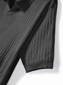 GRDR 男士纯色短袖休闲通勤针织衫 - 深灰色 - 查看 6