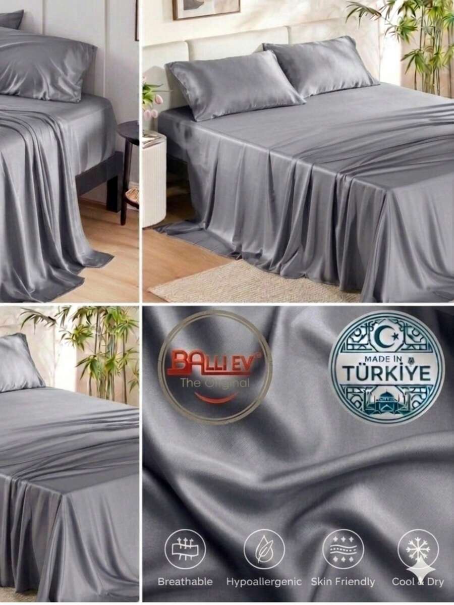 Hotel Quality Luxury Flat Sheet – Wrinkle-Free Solid Blue Bedding - Grey - View 1