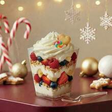 25/50/75个装透明甜点杯，带盖和勺子，酸奶果冻杯，派对开胃菜杯，迷你葡萄酒杯，带勺子，适合盛放布丁、水果和冰淇淋 - 查看 3