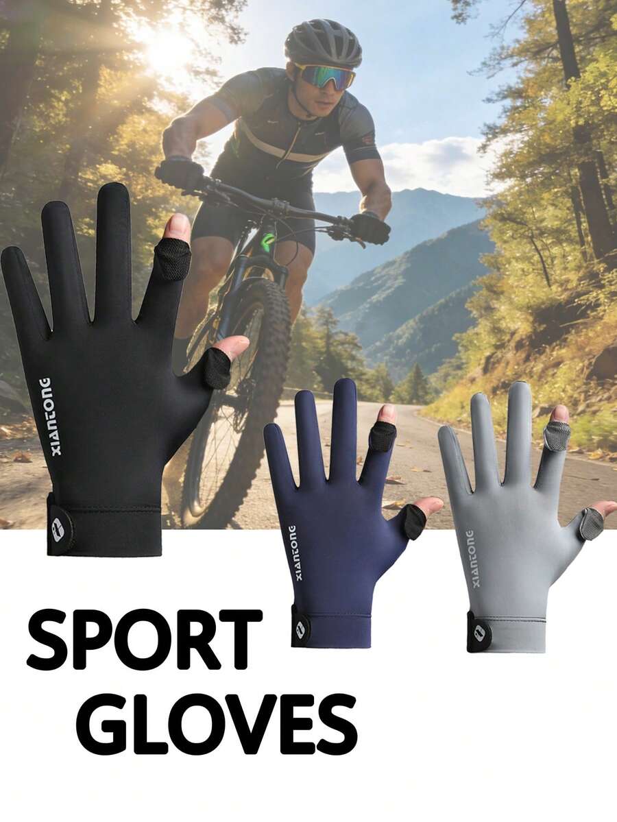 1 Pair Men's Summer Fingerless Gloves - UV Protection, Anti-Slip, Touch Screen Compatible For Hiking, Cycling - Flip - View 1