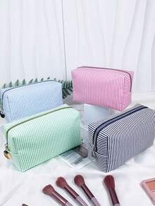 Embroidered Striped Bubble Chiffon Cosmetic Bag, Large Capacity Toiletry Pouch, Travel Organizer - Multicolor - View 6