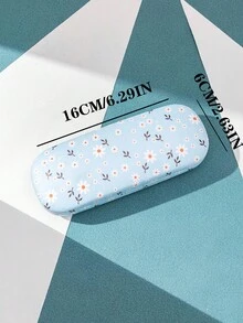 1 pieza Estuche de gafas con base azul claro y estampado floral blanco con carcasa protectora dura para la escuela, viajes, citas y uso diario, organizador portátil y lindo para el almacenamiento de gafas para niñas y mujeres - Azul claro - 204 - Ver 3