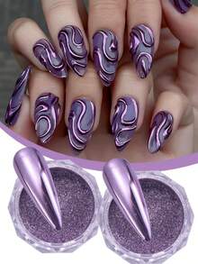 Purple Mirror Effect Powder, Metal Mirror Pigment, Matte Purple Nail Art Decoration 2Pcs/Set (1G/Pcs) - Multicolor - View 2