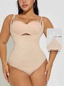 Plus Size Women Open Front Jumpsuit Shapewear, Tummy Control Butt Lifter Jumpsuit - Apricot - View 4